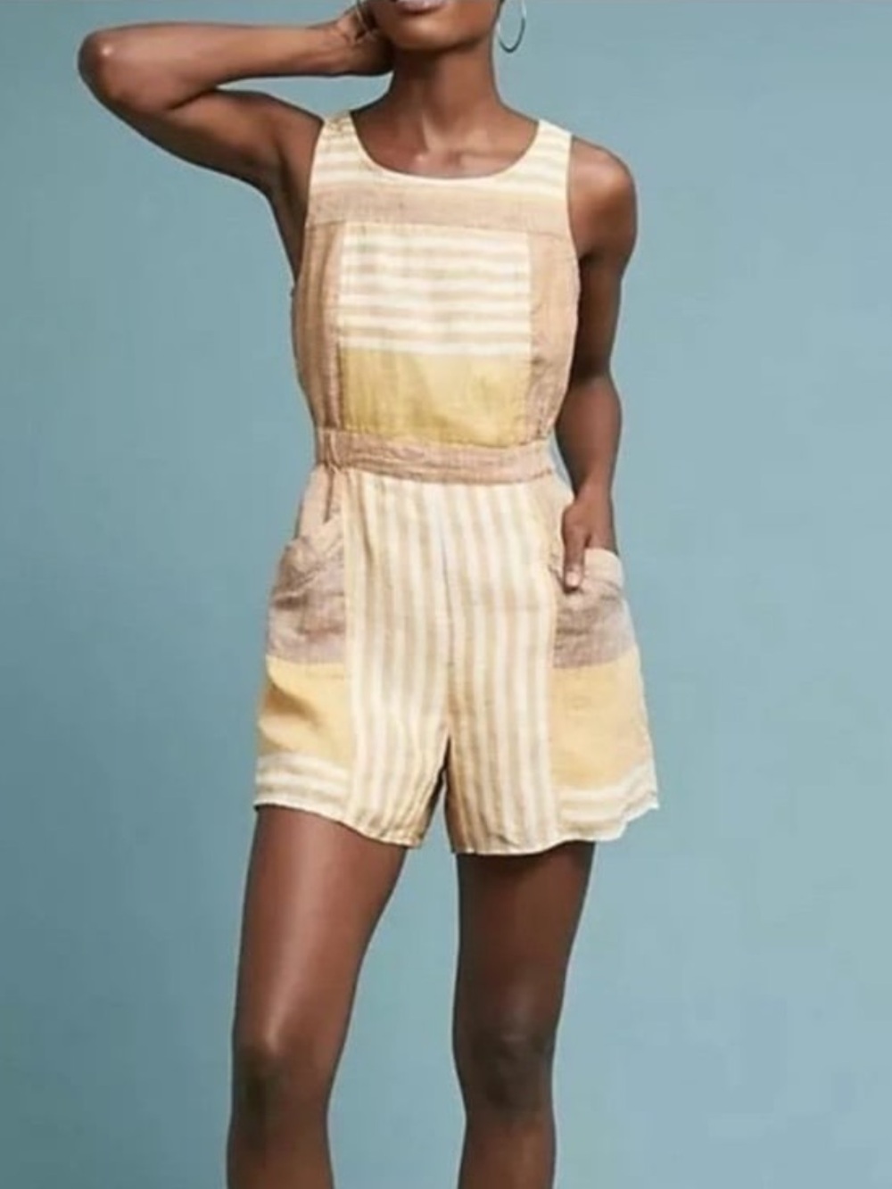 Anthropologie Yellow and Cream Striped Sleeveless Romper